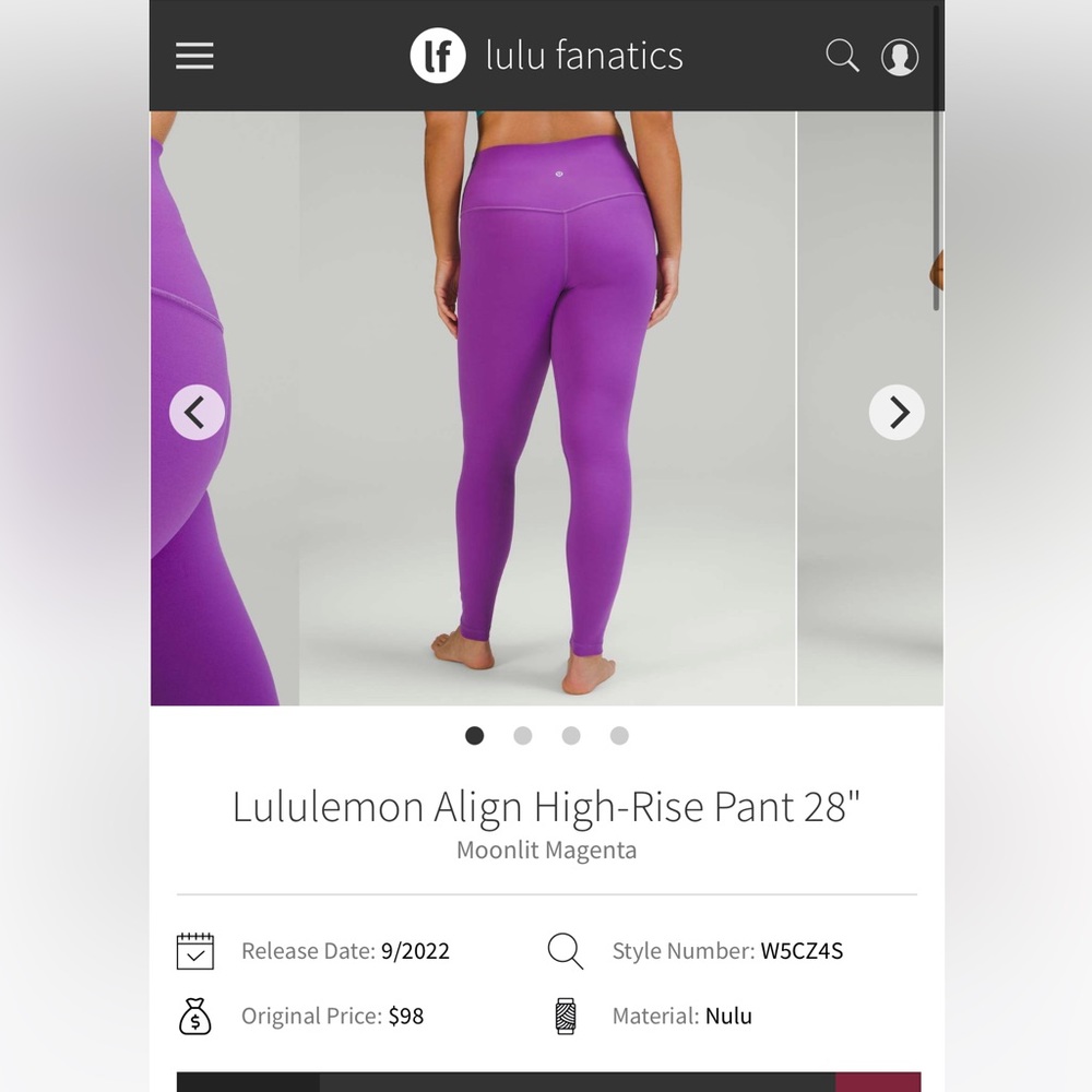 Lululemon Moonlit Magenta Align Legging 28”- size 6